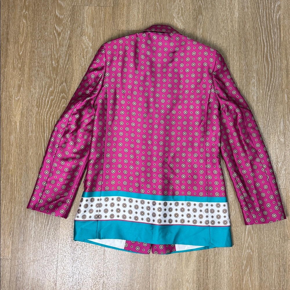 Zara Satin Effect Printed Open Front Blazer Jacket Pink Teal Blue size Small - Picture 10 of 14
